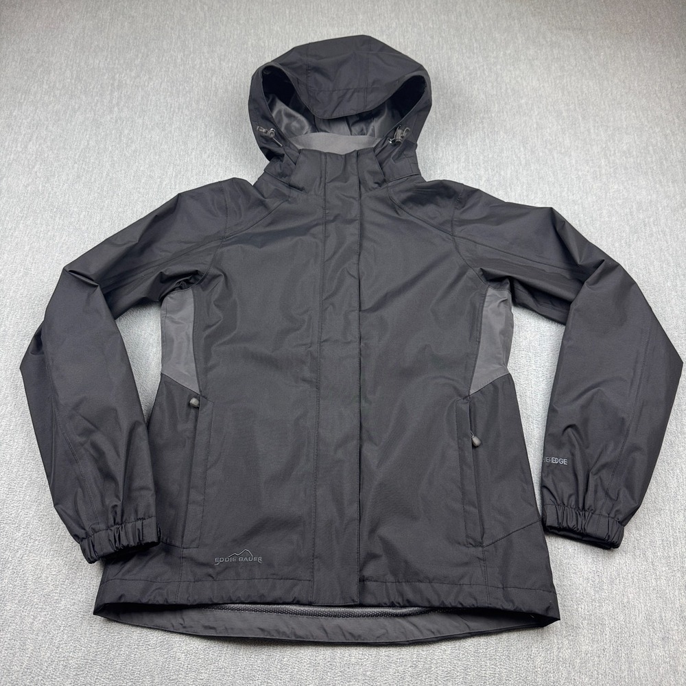 Eddie Bauer Jacket Womens XS Black Weatheredge‎ Windbreaker Hooded Rain Outdoor